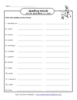 Write Twice (E-24) Spelling E Worksheet