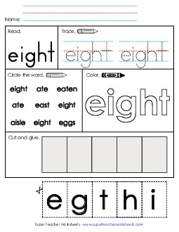 Worksheet 2: Eight Sight Words Individual Worksheet