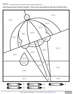 Mystery Picture: Summer Scenes 1 Addition Worksheet