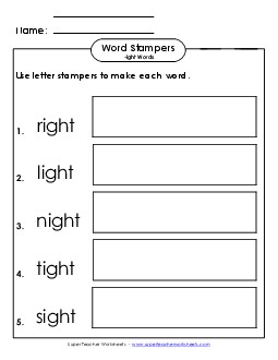 Letter Stampers Activity (-ight Words)  Word Families Worksheet