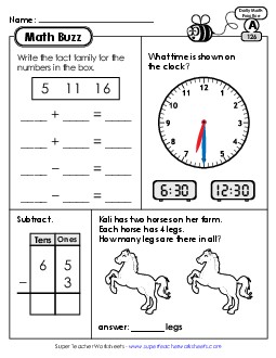 Math Buzz: Week 26 Worksheets 126 through 130 Daily Math Review Worksheet