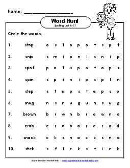 Horizontal Word Hunt (A-17) Spelling A Worksheet