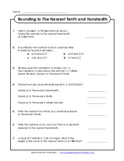 Questions: Rounding  to Tenths & Hundredths Worksheet