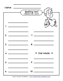 Spelling Test (A-Valentine\'s Day)  Spelling A Worksheet