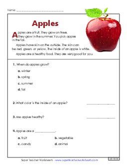 New Apples (Short Article) Spanish Worksheet