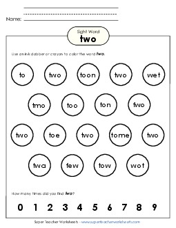 Dab or Color: Two Sight Words Individual Worksheet