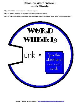 -unk Word Wheel Phonics Worksheet