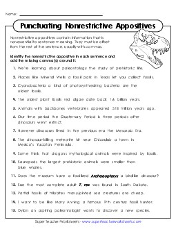 New Punctuating Nonrestrictive Appositives Worksheet