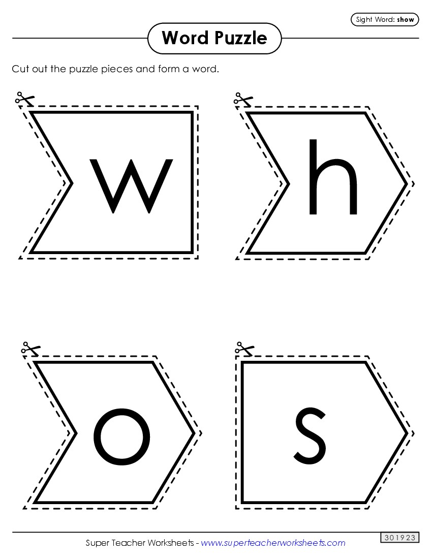 Word Puzzle: Show Sight Words Individual Worksheet