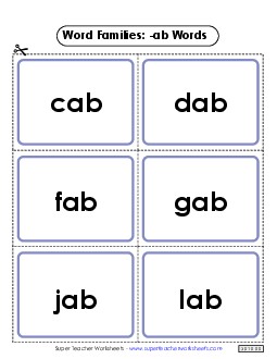 Flash Cards (-ab) Word Families Worksheet