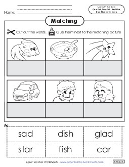 Picture Word Match Picture Book One Fish Two Fish Worksheet