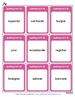 Flashcards (F-23) Spelling F Worksheet