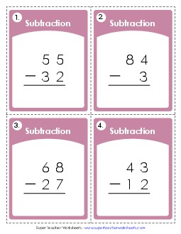 Subtraction Task Cards (No Regrouping) Worksheet