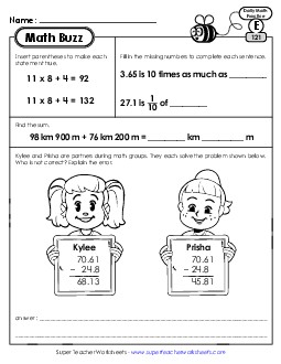 Math Buzz: Week 25 Worksheets 121 through 125 Daily Math Review Worksheet