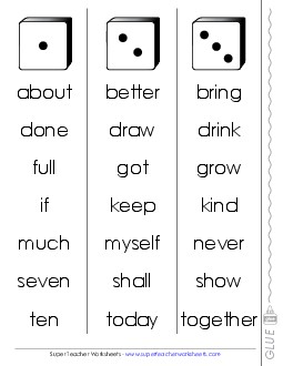 Dolch Dice Fluency Game: Level 3 Worksheet