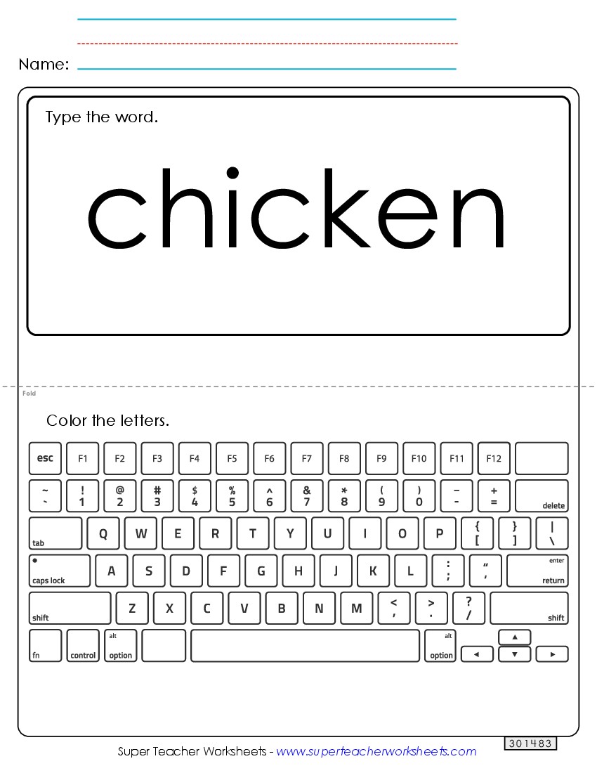 Type the Word: Chicken Sight Words Individual Worksheet