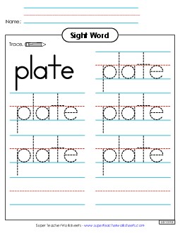 Trace the Word: Plate Free Sight Words Individual Worksheet