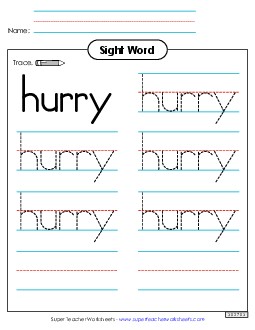 Trace the Word: Hurry Sight Words Individual Worksheet