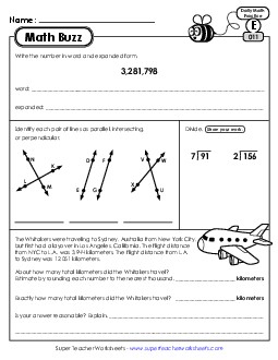 Math Buzz: Week 3 Worksheets 11 through 15 Daily Math Review Worksheet