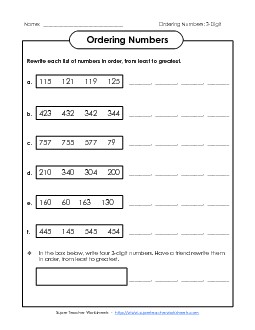 Ordering: Least to Greatest Place Value Worksheet