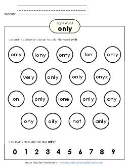 Dab or Color: Only Sight Words Individual Worksheet