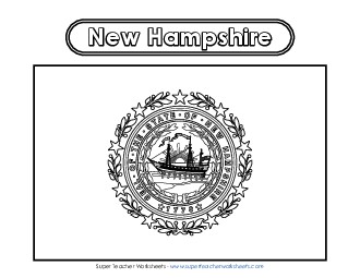 New Hampshire Flag Coloring Page States Individual Worksheet