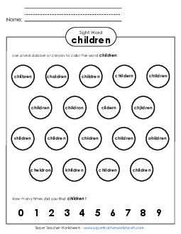 Dab or Color: Children Sight Words Individual Worksheet