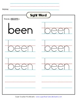 Trace the Word: Been Sight Words Individual Worksheet