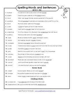 Spelling Test Sentences (D-5) Spelling D Worksheet