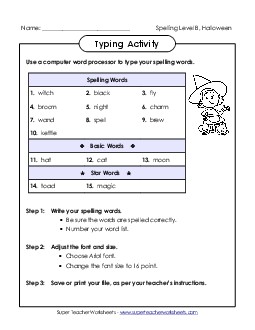 Typing Activity (B-Halloween) Spelling B Worksheet