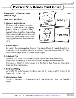 Phonics Card Game (Scr- Blends) Phonics Blends Worksheet