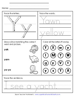 Letter Y - Mixed Skills (Intermediate) Alphabet Worksheet