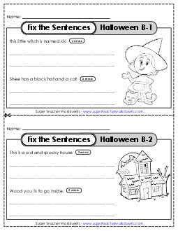 Fix the Sentences: Halloween (Grade 2) Worksheet