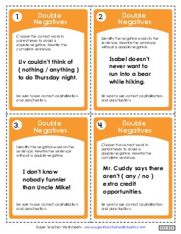 Double Negatives Task Cards Worksheet