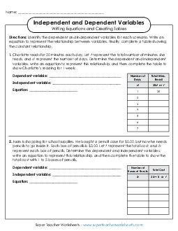 Dependent & Independent Variables: Equations & Tables Free Independent Dependent Variables Worksheet