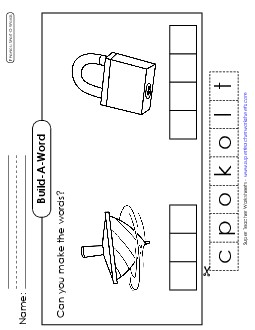 Build-a-Word: Top & Lock Phonics Long Short O Worksheet