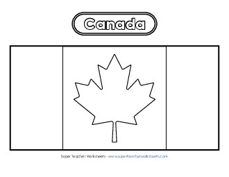 Canadian Flag (Black & White) Free Canada Worksheet