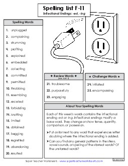 Spelling Word List (F-11) Spelling F Worksheet