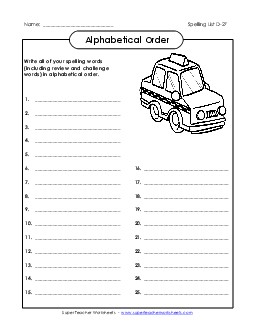 ABC Order: Write List (D-27) Spelling D Worksheet