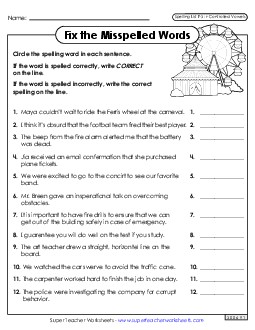 Correct or Incorrect? (F-3) Spelling F Worksheet