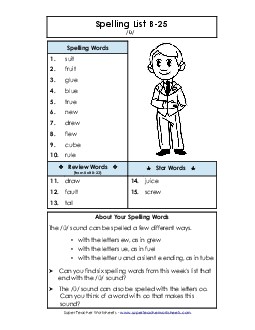 Spelling List B-25 Spelling B Worksheet