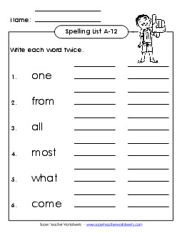 Write Twice (A-12) Spelling A Worksheet