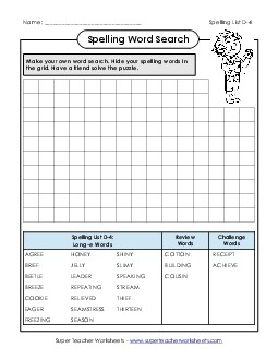 Make-a-Search (D-4) Spelling D Worksheet