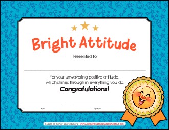 Bright Attitude Awards Worksheet