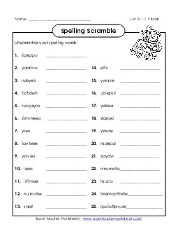 Unscramble (D-11) Spelling D Worksheet