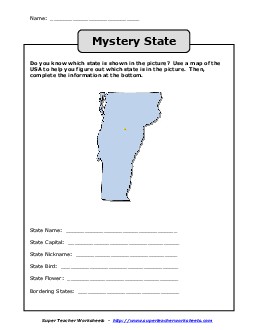 Mystery State: Vermont States Worksheet