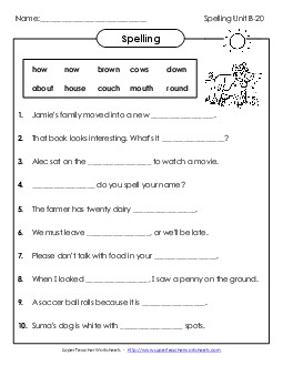 Sentence Completion (B-20) Spelling B Worksheet