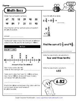 Math Buzz: Week 12 Worksheets 56 through 60 Daily Math Review Worksheet