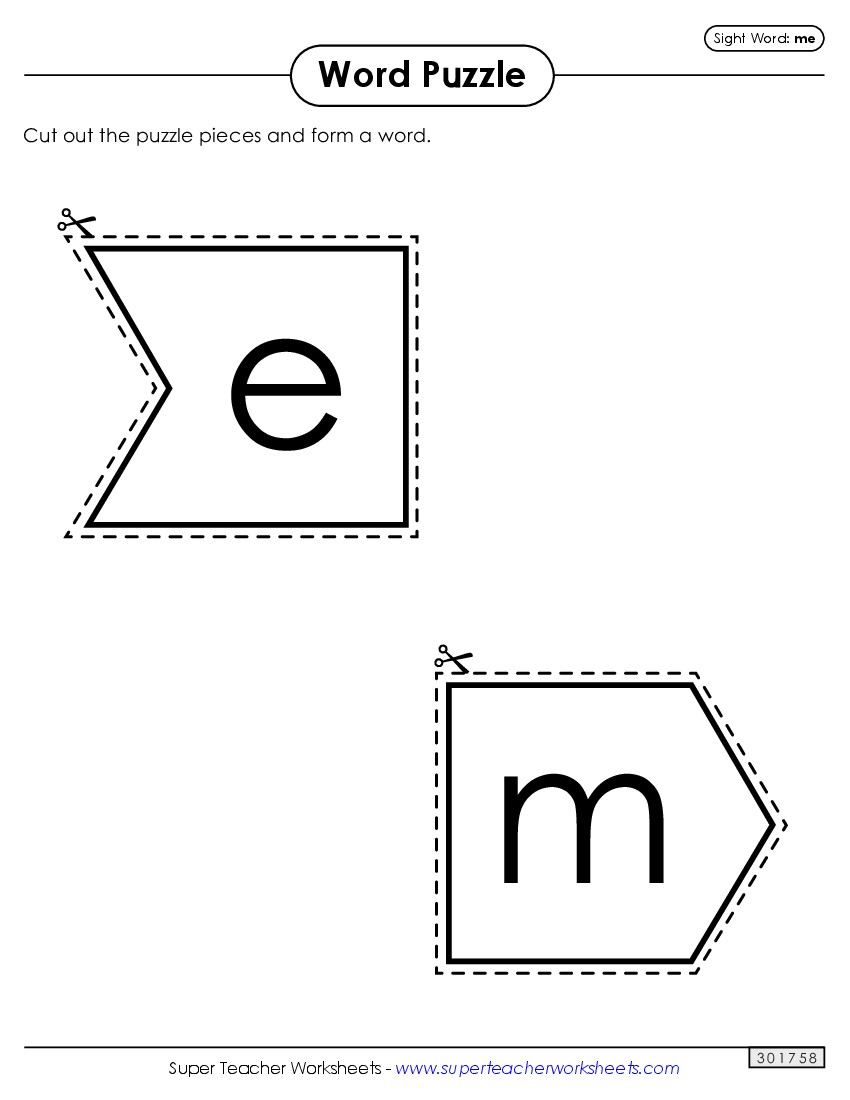 Word Puzzle: Me Sight Words Individual Worksheet