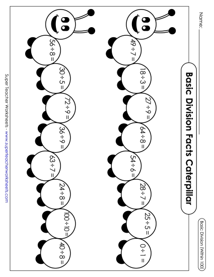 Caterpillar: Basic Division Worksheet